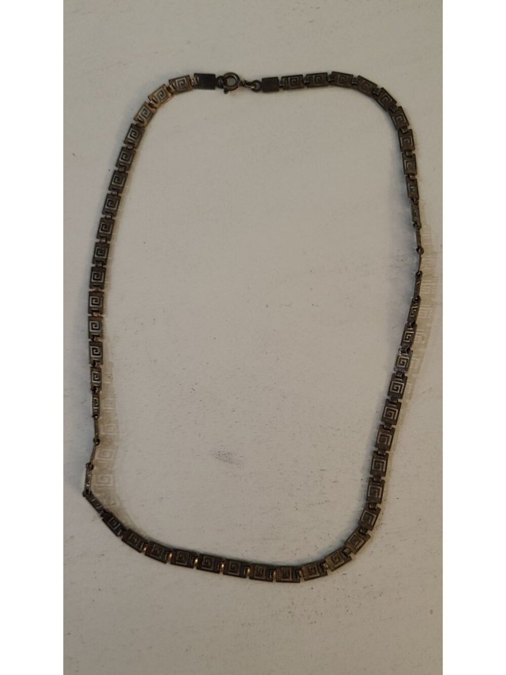 Vintage Sterling Silver Greek Key Link Necklace 16" Modernist Panel Chain 7g